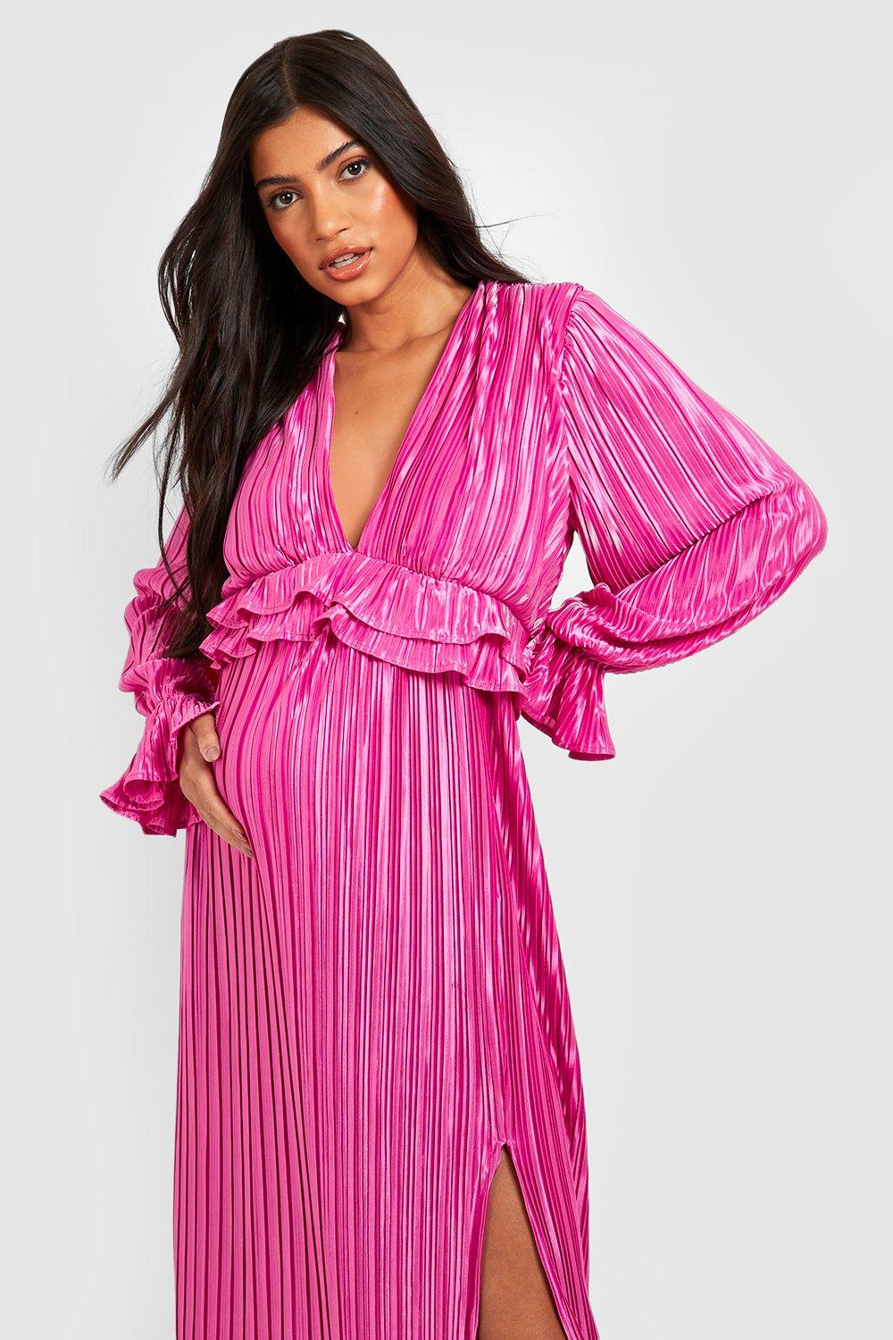 Maternity Satin Plisse Frill Midaxi Dress boohoo
